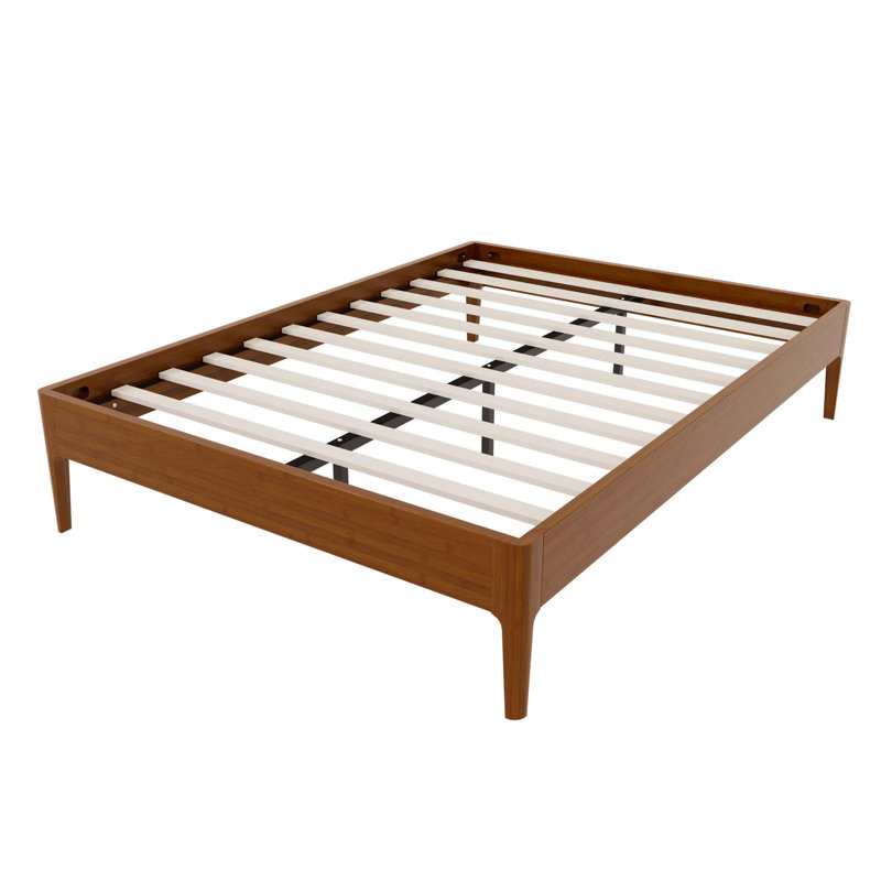 15 Inch High Full Size Solid Dry Bamboo Wood Platform Bed Frame, With Wood Slat Metal Support, Modern & Minimalist Style, No Box Spring Needed, Easy Assembly, Brown