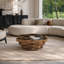 Table basse 35,83 "en forme de nuage moderne avec plateau en verre trempé teinté et base en panneau de fibres à densité moyenne noyer