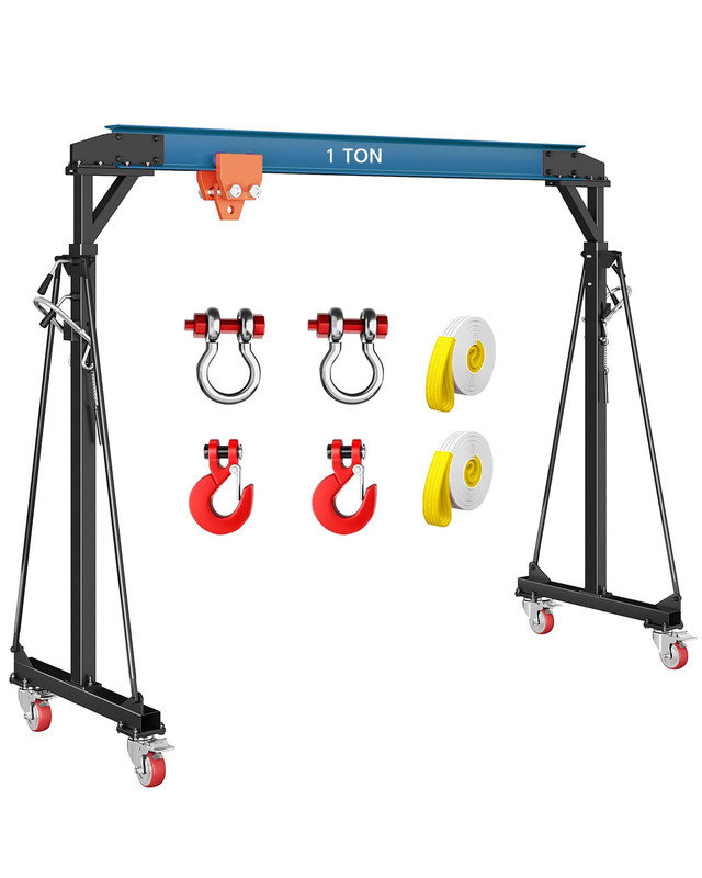 Portique réglable en acier avec chariot - capacité de 2 200 lb, hauteur de 8 à 12 pi, Blue