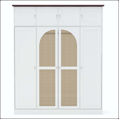 8-Door Rattan Wardrobe with Adjustable Shelves and Hanging Rod