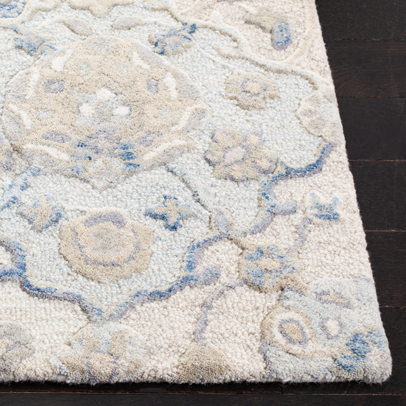 Tapis oriental gris / bleu en laine touffeté à la main Aurelijus, Rectangulaire 3 pi x 5 pi