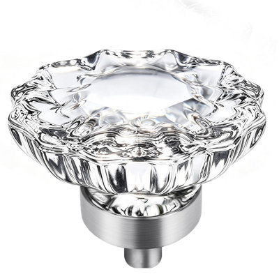 8 Pack Crystal Dresser Knobs, Single Hole Brushed Nickel Cabinet Knobs,Crystal Handles for Drawers Hardware for Kitchen Cupboard Bathroom, Oval Flower Design
