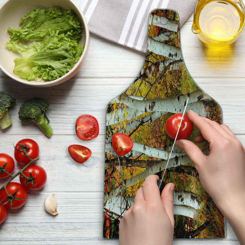 Ambesonne Fall Tempered Glass Cutting Board White Birch Trees Serenity Multicolor