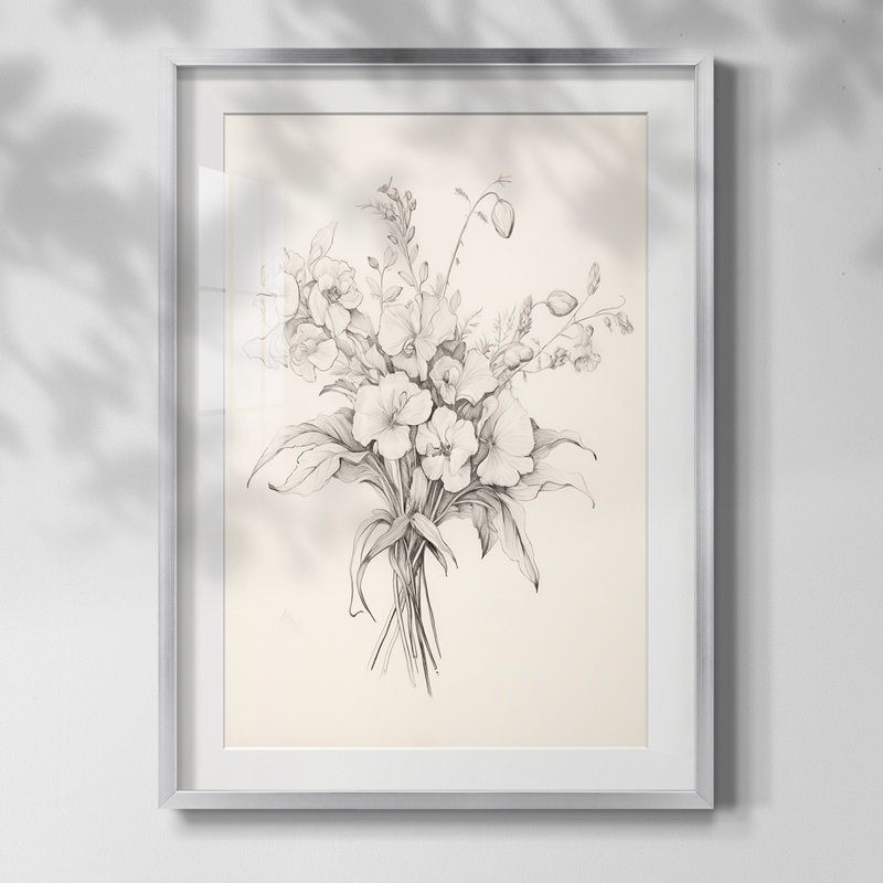 Imprimé floral rétro - impression encadrée, Argent