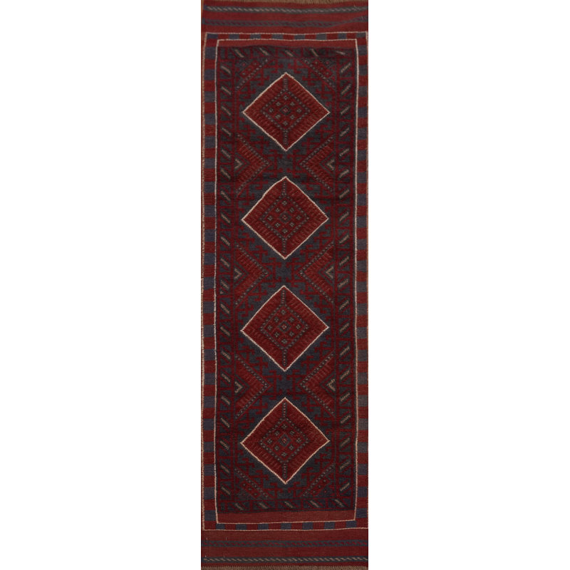 Tapis de couloir afghan à motif géométrique 2 x 8