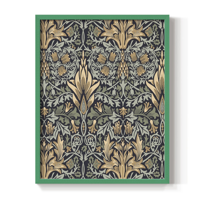 Impression abstraite vintage encadrée CLxx - bois massif, H 21 po x l 17 po, Vert