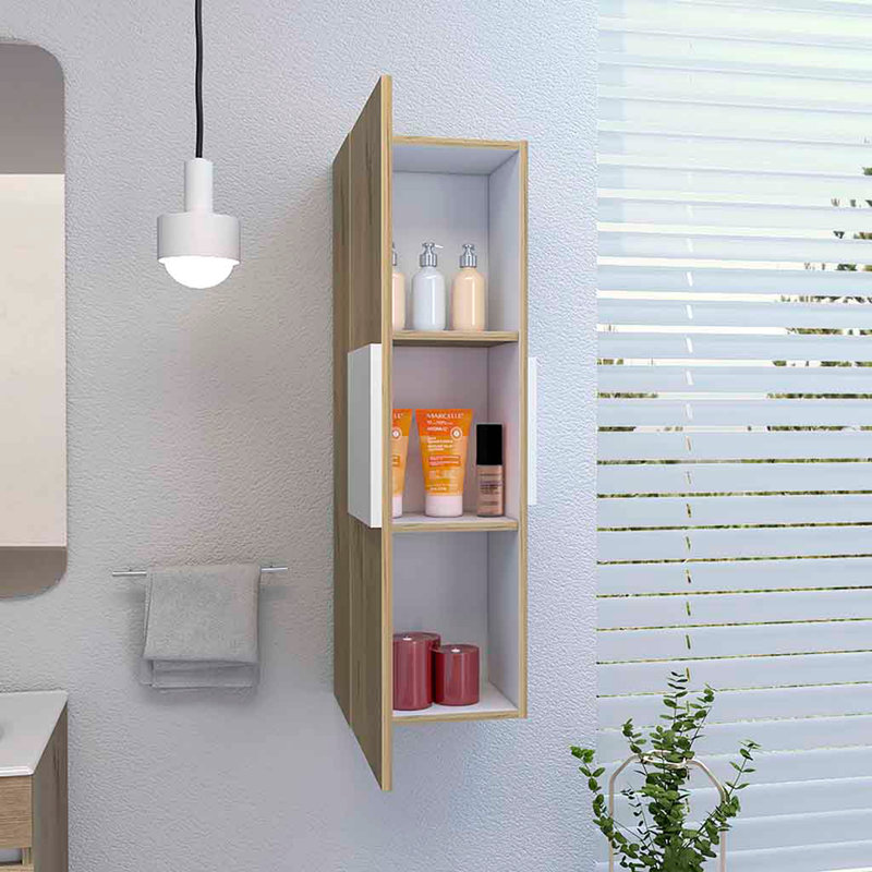 Pharmacie Artic, trois tablettes, porte simple, Blanc / Chêne clair