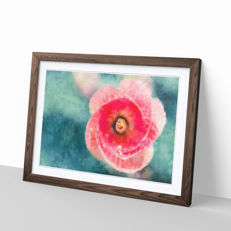 A Pink Hibiscus Flower - Picture Frame Painting, 45cm H x 63cm W x 2cm D, Walnut