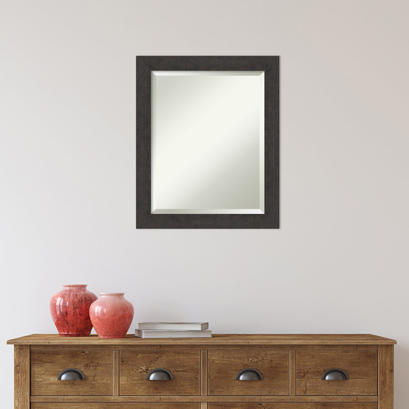 Akhia Narrow Beveled Wall Mirror, 19" x 23", Rustic Plank Espresso