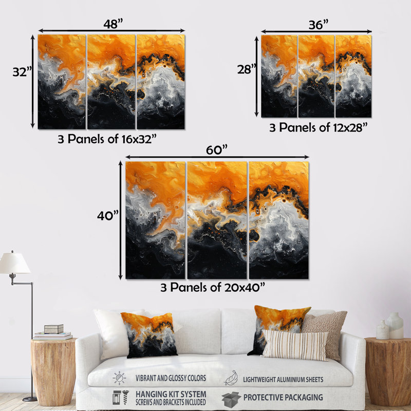 Ensemble de décorations murales abstraites orange et orange, H 28 po x l 36 po, Sans cadre