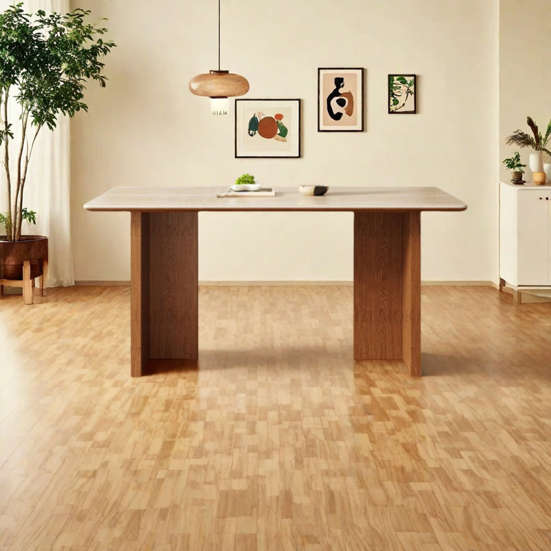 Walnut-colored granite slab dining table, 29.5"H x 55.1"L x 31.4"W