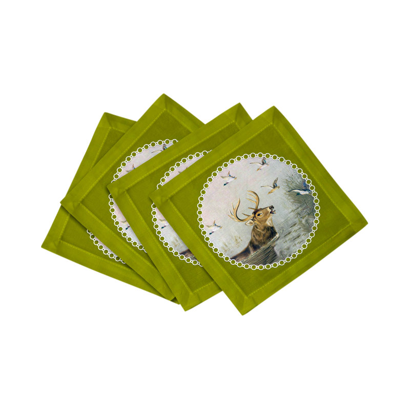 English Stag Cotton Sateen Cocktail Napkins, Chartreuse