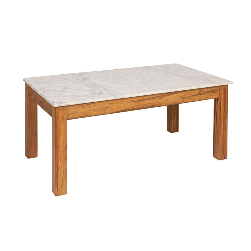 Rectangular Teak and Marble Coffee Table, Natural