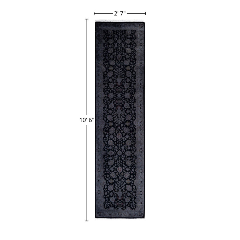 Overdyed One-of-a-Kind Runner 2'7" X 10'6" Hand Knotted Area Rug