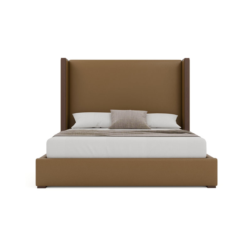Diland Vegan Leather Wingback Bed, King, Caramel/Brown