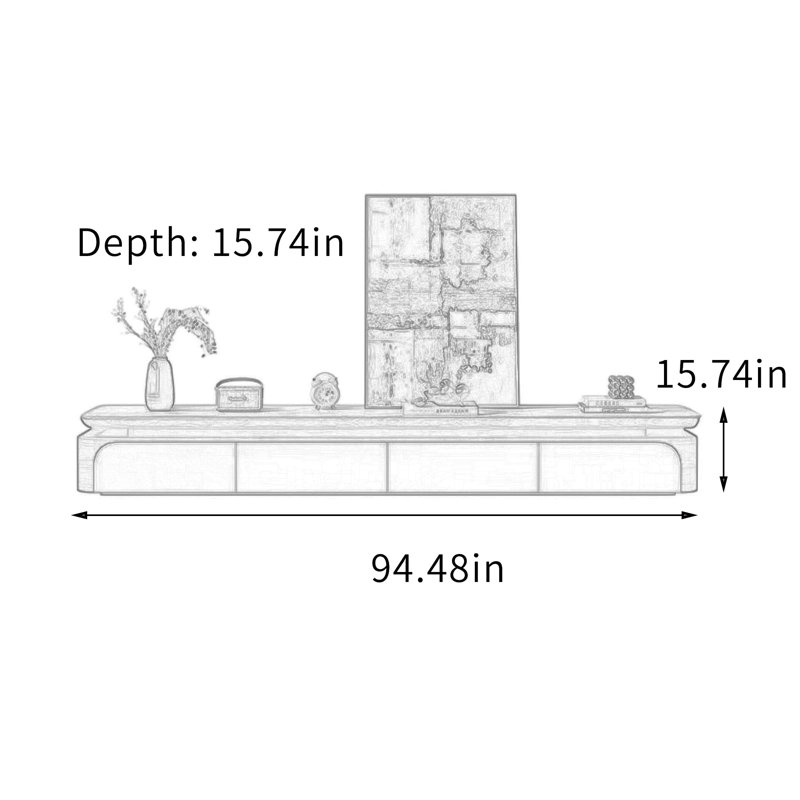 Meuble télé avec rangement au sol en pierre frittée, H 15,74 po x L 94,48 po x l 15,74 po