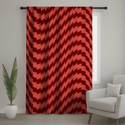 Rideaux de fenêtre rouges à motif géométrique, voilages et voilages à motif de chevrons - 1 panneau