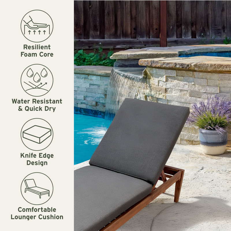 Eddie Bauer Sunbrella® Fabric 1-Piece Outdoor Knife Edge Chaise Cushion, 23"W x 75"L, Cast Slate , 2.5" H x 23" W x 75" D