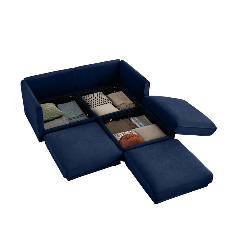 Upholstered Loveseat Sofa With Ottoman, Blue Chenille, 27.9" H x 75.5" W x 37.4"D