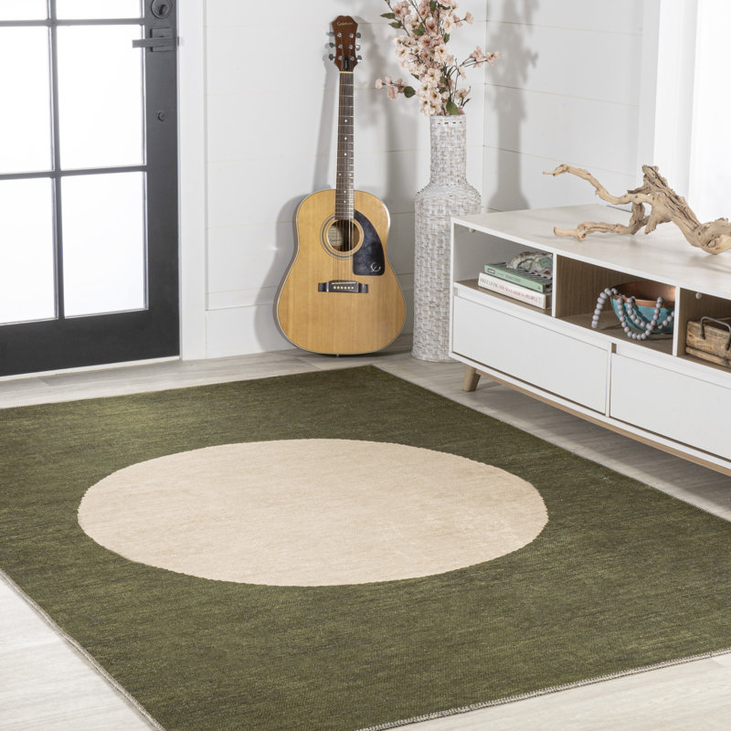 Tapis vert / crème à pois géométriques Cirkel, Rectangle 8 pi 10 po x 12 pi