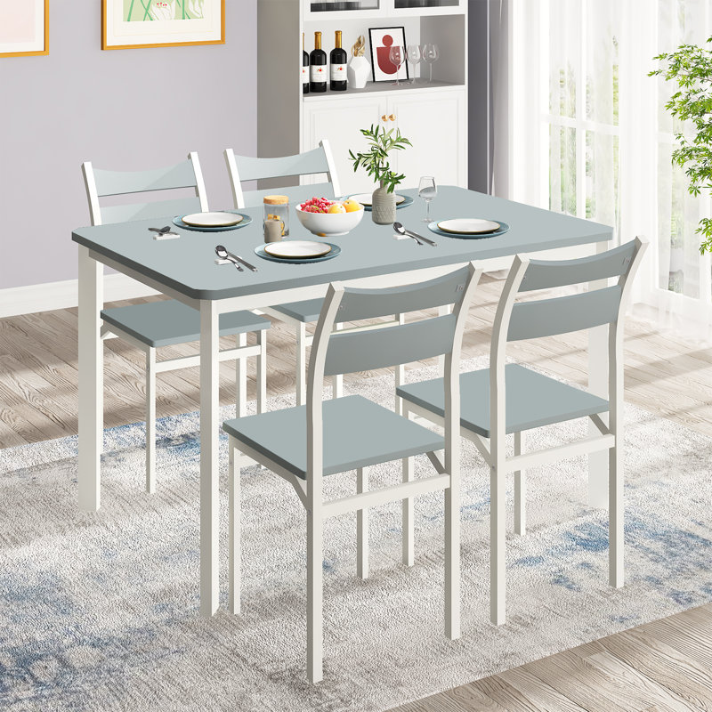 Mekaal 4 - Person Four Leg Dining Set, Gray, White