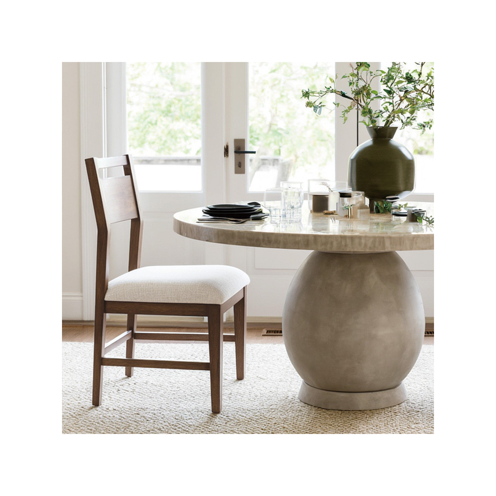 Mid-Century Upholstered Dining Chair with Frame in Walnut Finish, Walnut