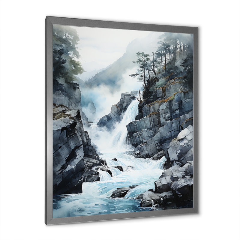 «Waterfall Endless Waterfall Journey I», reproduction sur toile, H 20 po x l 12 po x P 1 po, Cadre simple argenté