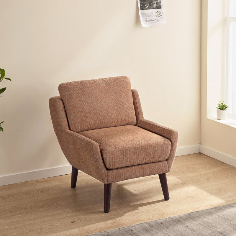Chaise d'appoint moderne en chenille vibrante, style Mid-Century avec coussins réversibles et pieds en bois massif, capacité de 300 lb
