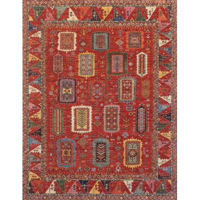 Transitional Hand Knotted Wool Oriental Area Rug in Red