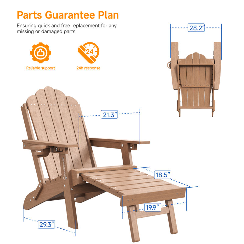 Ensemble de 2 chaises Adirondack pliantes en PEHD avec repose-pieds rétractable, chaises de patio réglables toutes saisons à 3 positions