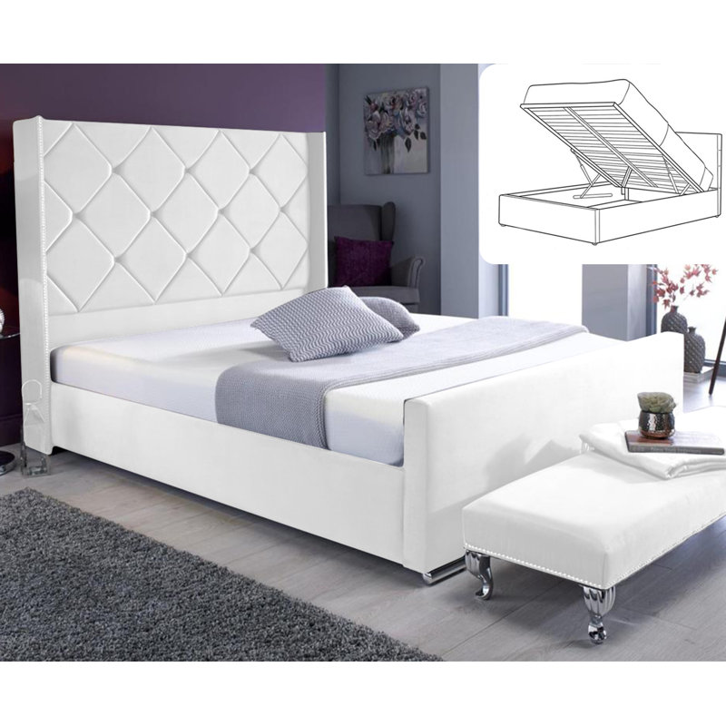 Upholstered Ottoman Storage Bed, White, Double (4'6)