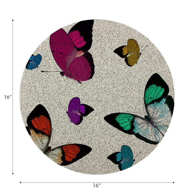 Butterflies Vegan Leather Round Pebble Placemat, Original