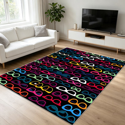 Tapis à motif géométrique coloré de 1 pièce pour le salon, doux et confortable, convient à toutes les saisons, facile à entretenir, tapis de sol intérieur lavable à la machine, convient à la chambre à coucher, à la salle à manger, au bureau, au patio, à la maison, à la décoration extérieure.