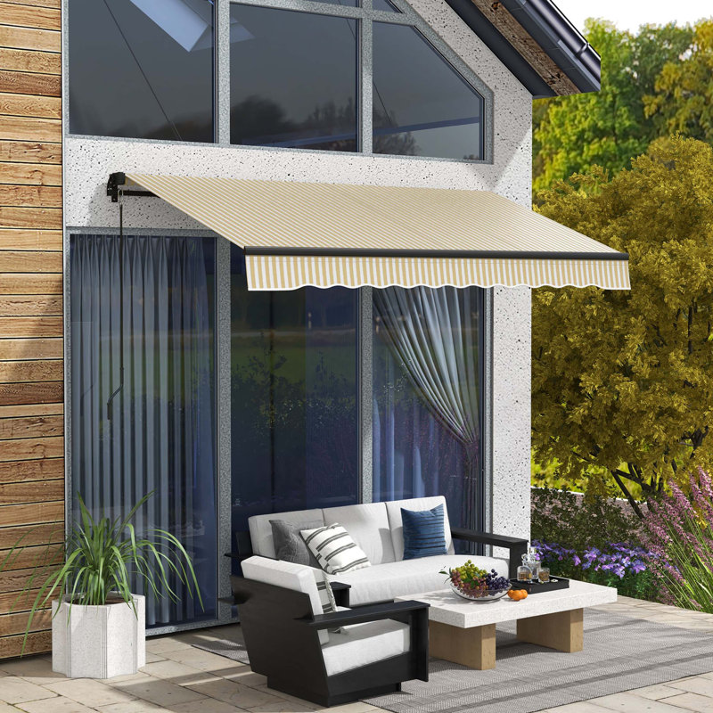 Outsunny Retractable Awning, Patio Awning Sunshade Shelter with Manual Crank Handle, 280gsm UV Resistant Fabric and Aluminum Frame for Deck, Balcony, Yard