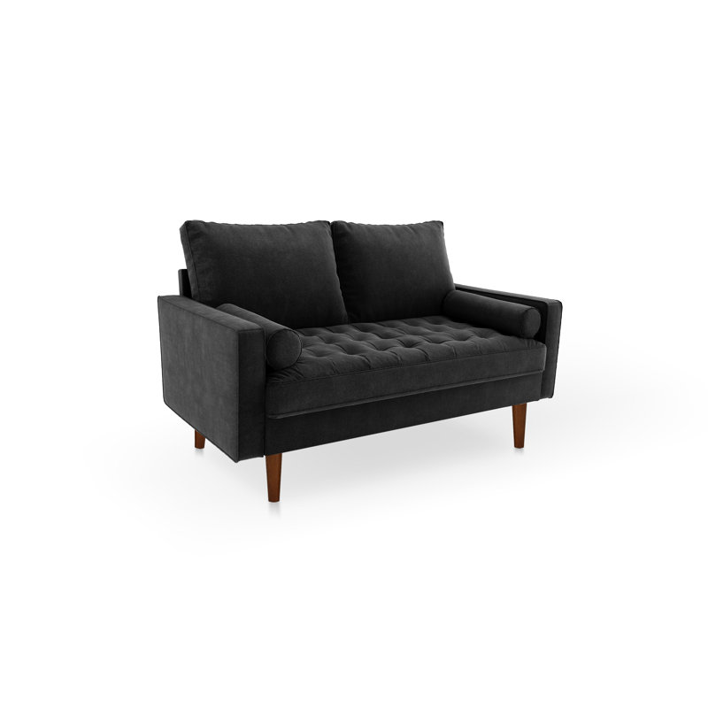 Maeesha 58" Velvet Square Arm Sofa Loveseat, Black Velvet