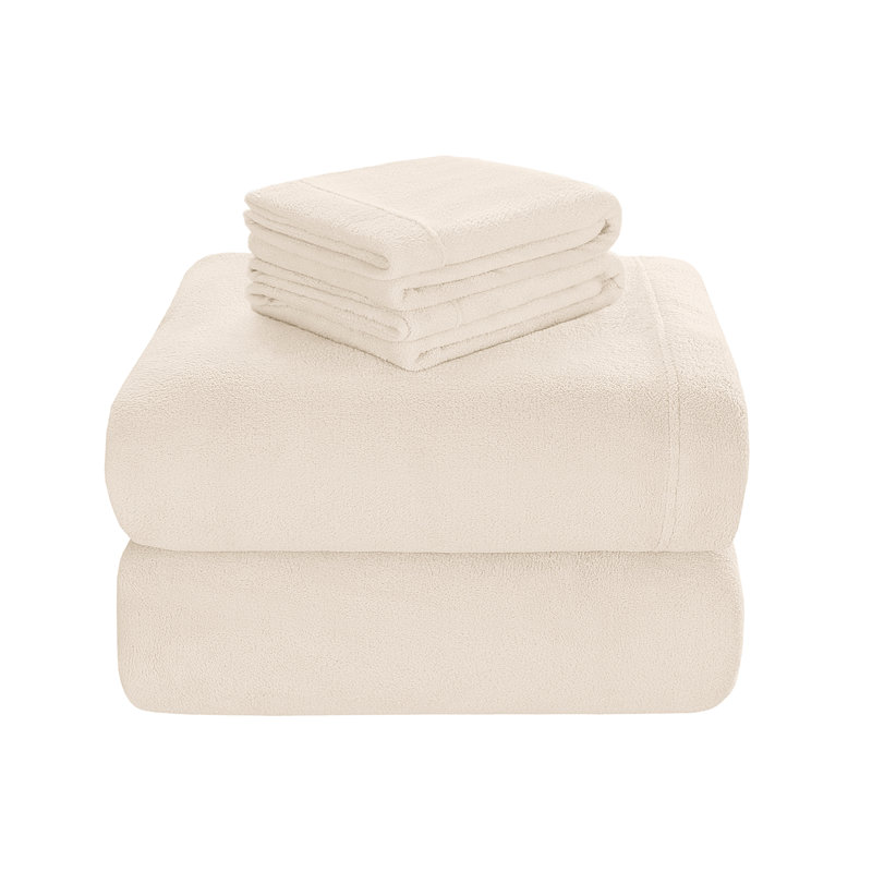 Taupe King Size Plush Polyester Sheet Set with Pillowcases