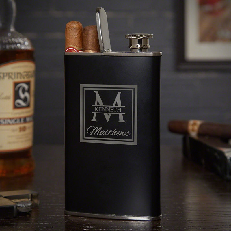 Fiole à cigare en acier inoxydable pour hommes Oakhill - flacon porte-cigare personnalisé, Oui