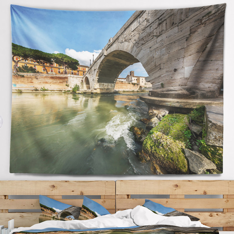 Paysage avec pont Cestus au-dessus du Tibre, H 32 po x l 39 po
