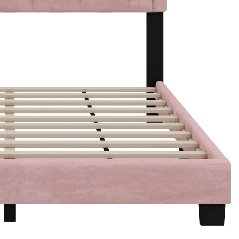 Lit plateforme tapissier Bilgehan, Rose, Grand