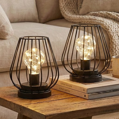 Metal Battery Operated Cage Lamp Set for Tabletop and Home Decor