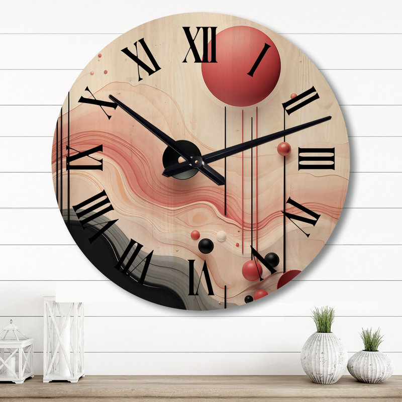 Happy Flowers of Rhythmin Pink and Blue I - Modern Geometric Oversized Wood Wall Clock, Large