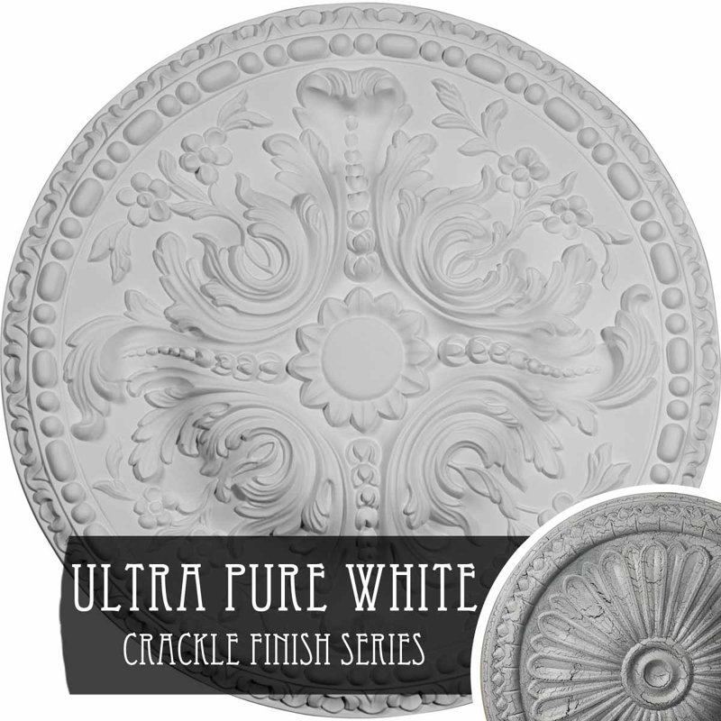 Médaillon de plafond 19 5/8 "x P 3/4" P Amelia (convient aux auvents jusqu'à 2 3/8 "), Blanc craquelé ultra pur
