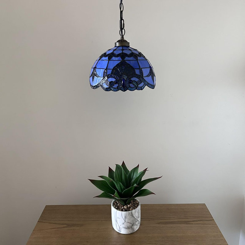 Tiffany Pendant Lighting Plug in Stained Glass Baroque Style LED Bulb Included 12”W*12”D*60”H, 60" H x 12" W x 12" D, Blue