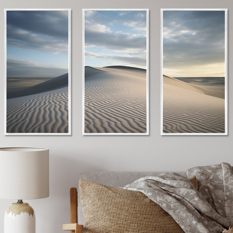 «Black and White Dunes Photo III - Coastal Beach», ensemble d'art mural, Cadre flottant blanc, H 28 po x l 36 po x P 1 po