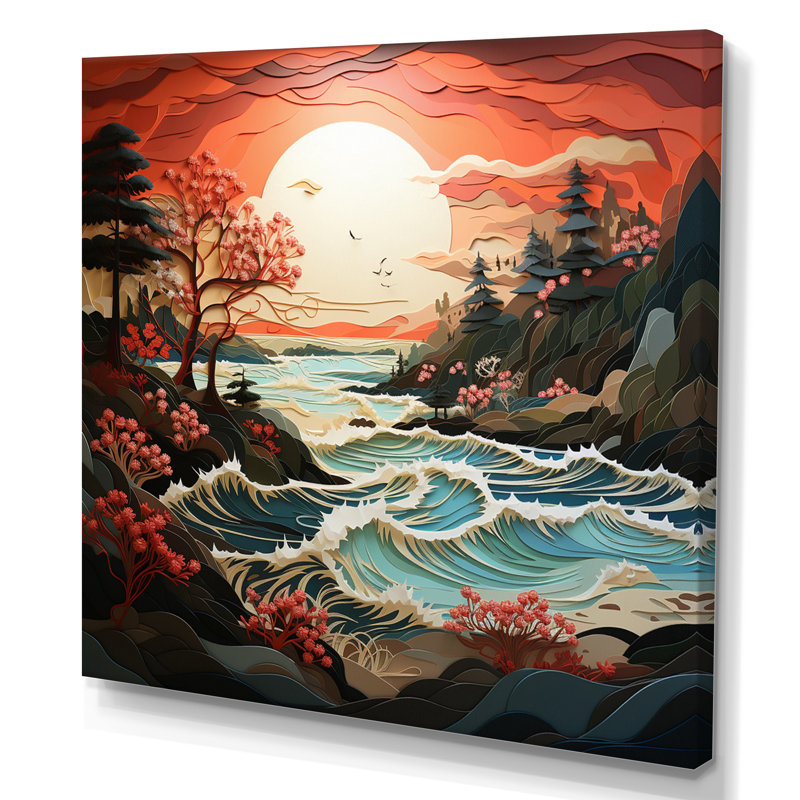 Coastal Wilderness Papercut I - Coastal Ocean Printed Canvas Wall Art, 36" H x 36" W x 1.5" D, Wrapped Canvas