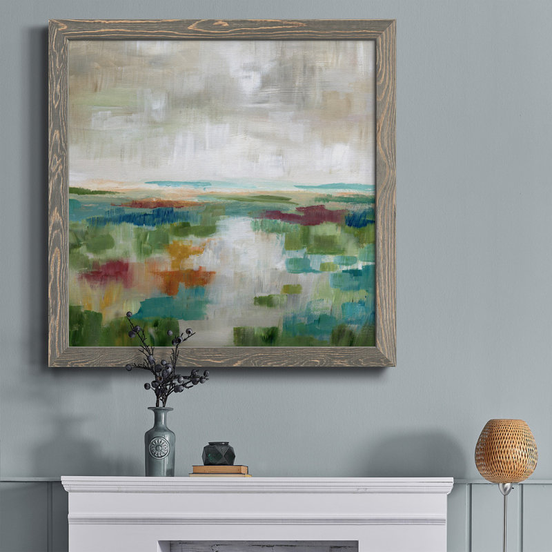 «Spring Wood I», peinture sur toile encadrée, H 27,5 po x l 27,5 po x P 1,5 po, Encadré gris