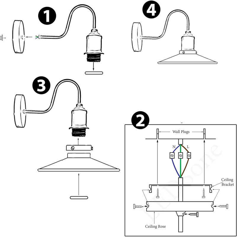 Allicen Bent Arm Wall Sconce — Industrial Vintage Cone Shade, E27 Holder,  Black