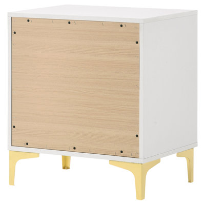 White And Gold 2-Drawer Rectangular Nightstand