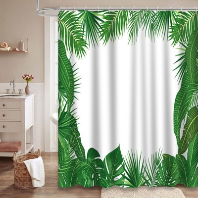 Environment Leaves Jungle Landscape Leaf Natural Palm Border Green Forest Shower Curtain with 12 Hooks