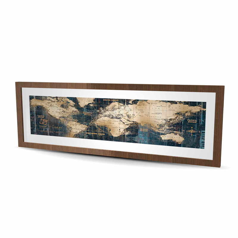 Abstract World Map - Beige Cities Framed Matted Print Decor